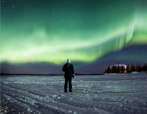 Someone watching an aurora in Labrador