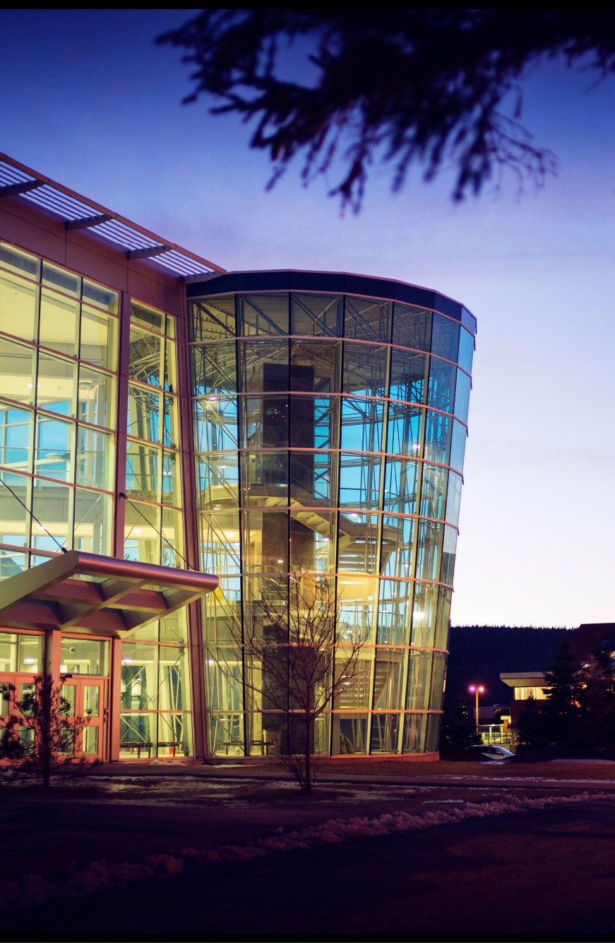 Modern, glass-front building on the Memorial University campus